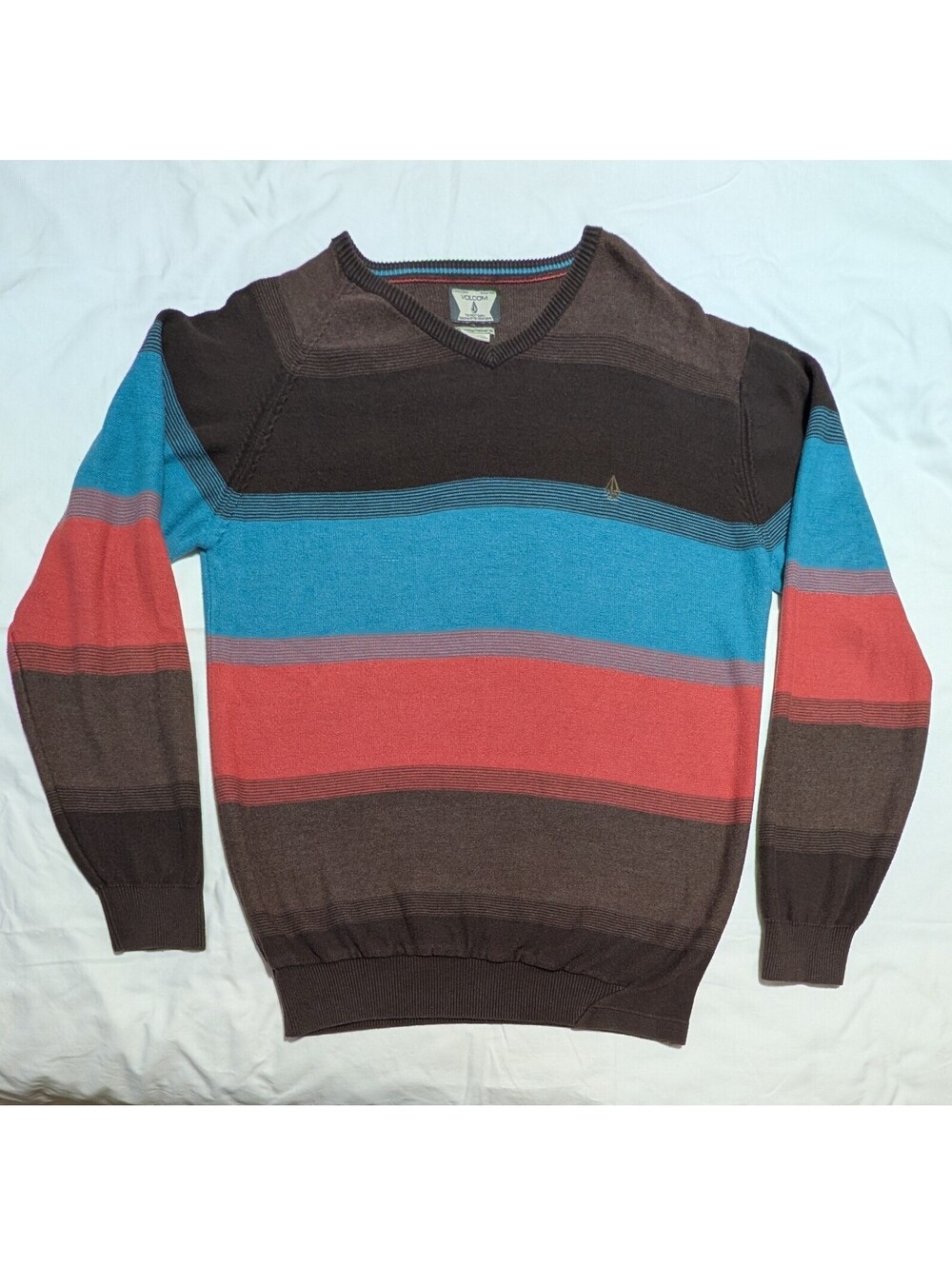 Vintage Volcom Corpo Class Knit V-Neck Sweater Mens XL Brown Skate Y2K